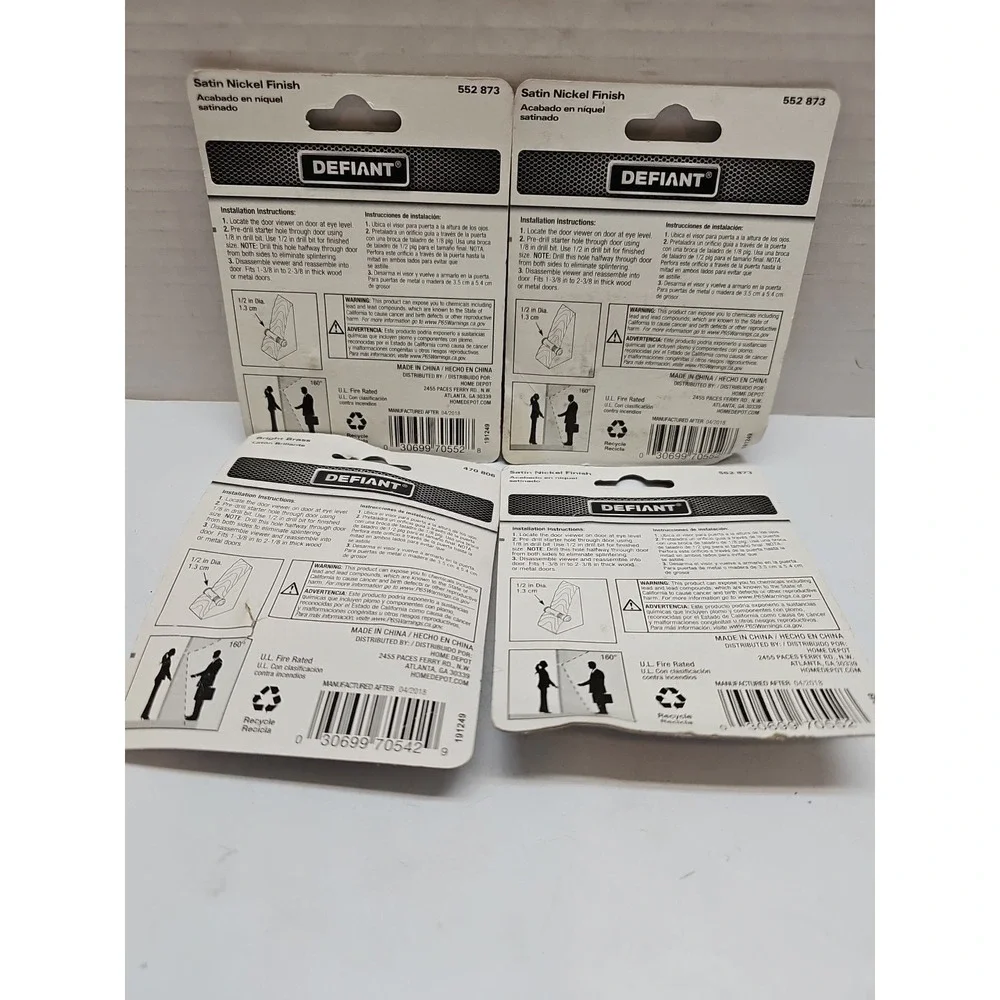 Defiant Brand 160 Degree Door Viewer Peephole Satin Nickel/Brass Finish Lot Of 4